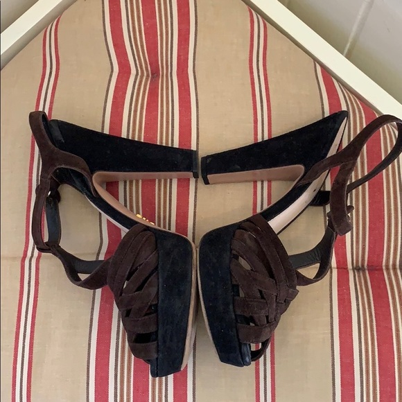 Prada Suede Black & Brown Platform Heels - Picture 13 of 14